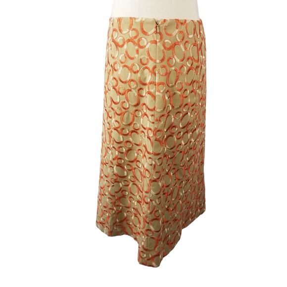 Talbots Orange Tan Embroidered Lined Side Zip Skirt Excellent Size 8 - Picture 2 of 5
